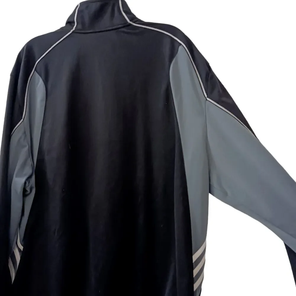 Y2K Adidas Track Jacket Men's Sz L Black GRAY WHITE STRIPES Zipper Retro Vintage